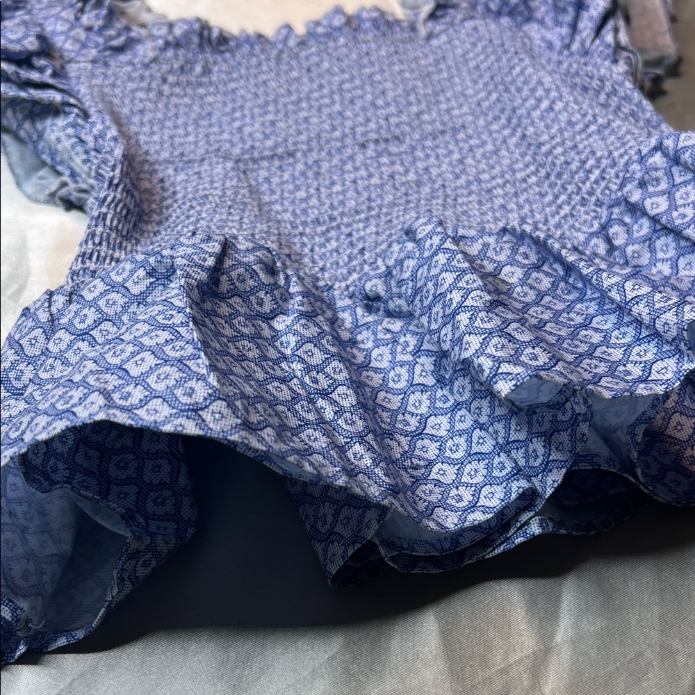 Blue Ruffled Women's Tank Top - Picture 4 of 10